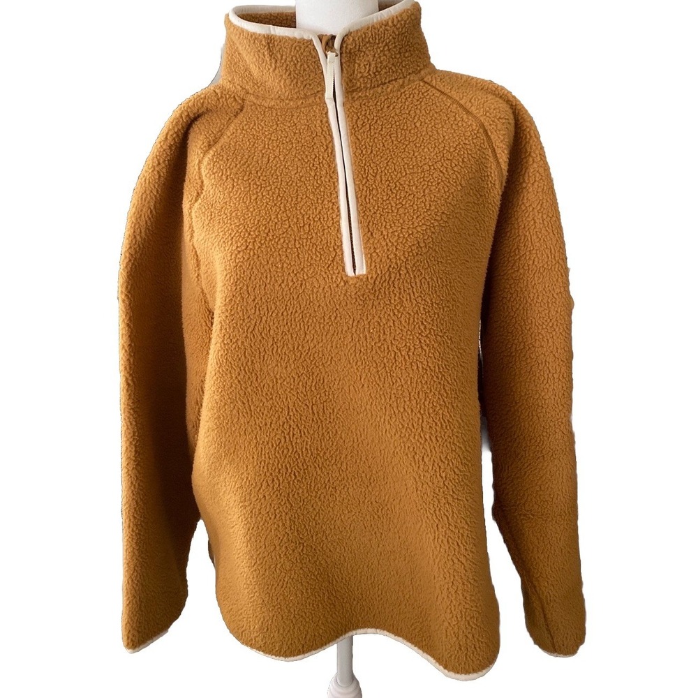 J Crew  Sherpa  half zip Sweater Camel Tan Teddy Bear Pullover  XL